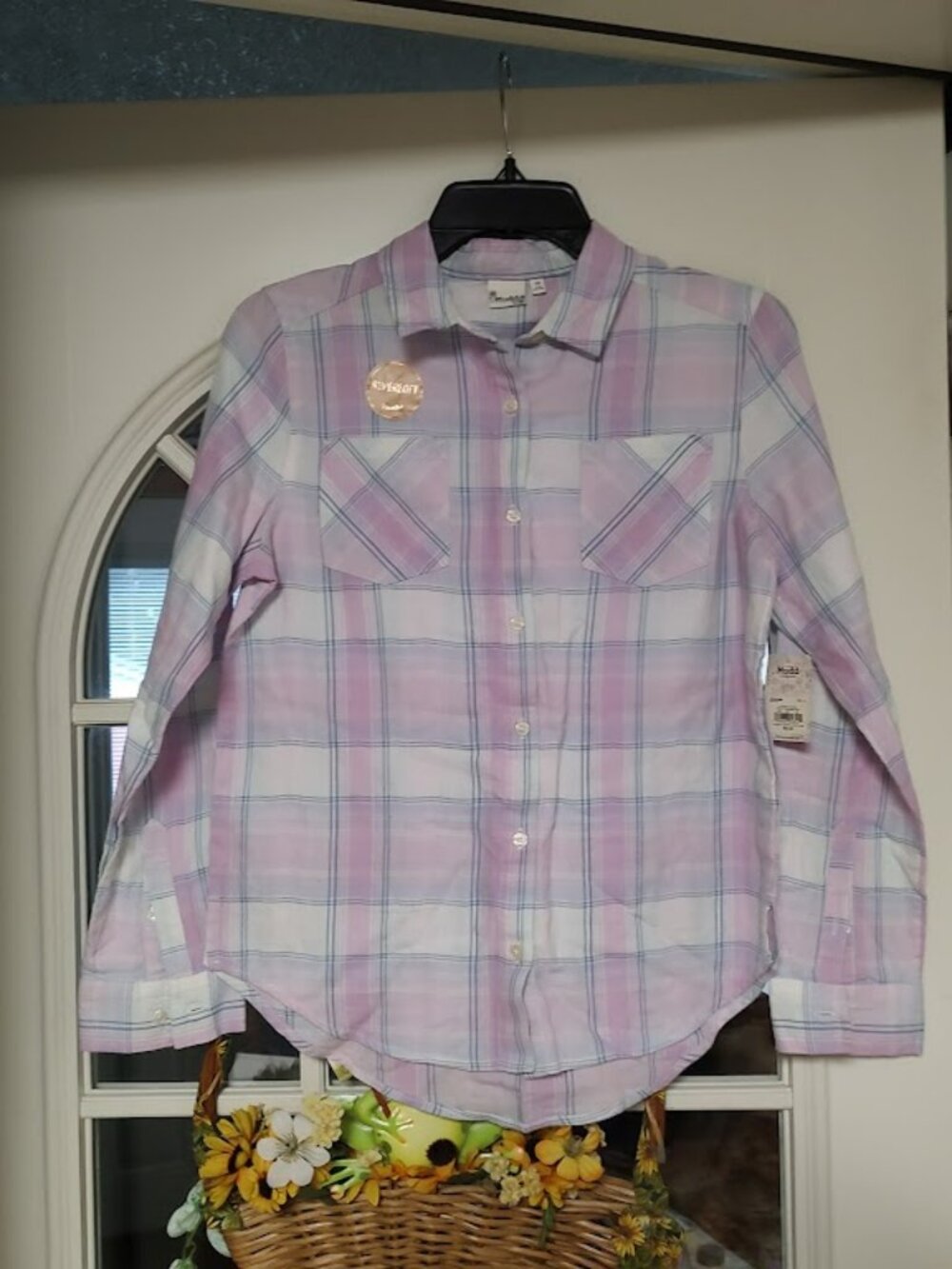 New Mudd Light Purple  Plaid Super Soft Long Sleeve Button Down Shirt Girl's 16